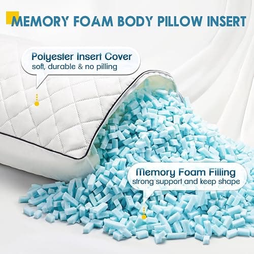 MAGIC ELEPHANT Body Pillow, Memory Foam Body Pillow for Adults, Long Pillow for Bed and Sleeping, Full Long Bed Pillow Insert (White, 17x52 Inch) thumbnail 3