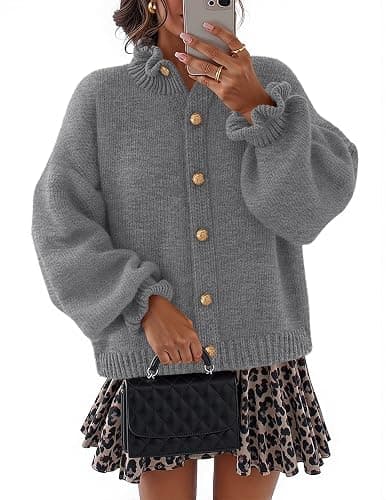 MEROKEETY Women's Fall 2025 Chunky Cardigan Sweaters Trendy Ruffle Button Down Long Sleeve Casual Knit Coat Winter Clothes - Image 1