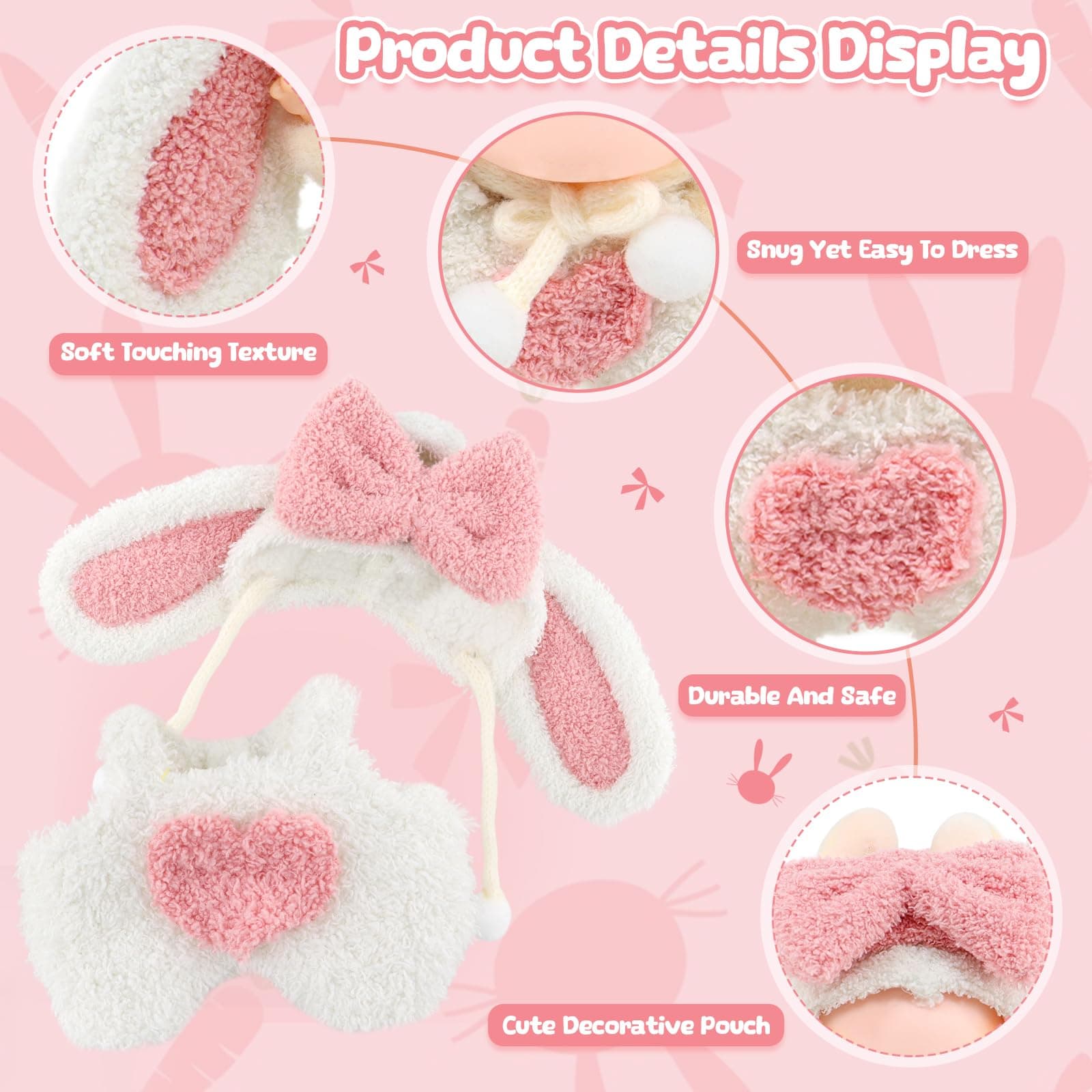 Clothing Accessories 2 Pieces for 17cm Mini Doll Clothes Figure Accessories Set for Cloth Doll, Stuffed Animal Clothes Outfit Christmas and Birthday (Bunny Ears Set) thumbnail 2