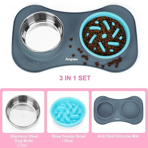 Anipaw Slow Feeder Dog Bowls 3 in 1 Stainless Steel Dog Food and Water Bowls with Non-Spill and Non-Skid Silicone Mat to Slow Down Eating for Large Medium Small Breed Size Dogs and Cats thumbnail 3