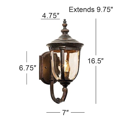 John Timberland Bellagio European Outdoor Carriage Light Fixture Vintage Bronze Curved Arm Hammered Glass Sconce for Exterior House Porch Patio Outside Deck Garage Yard Front Door Garden Home thumbnail 4
