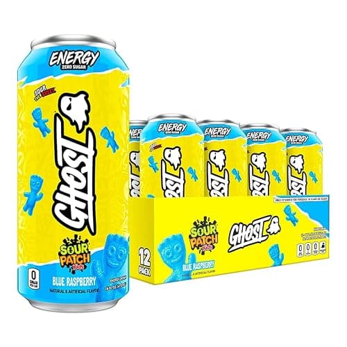 GHOST Energy Drink - 12-Pack, Sour Patch Kids Blue Raspberry, 16oz - Energy & Focus & No Artificial Colors - 200mg Natural Caffeine, L-Carnitine & Taurine - Gluten-Free & Vegan - Image 1