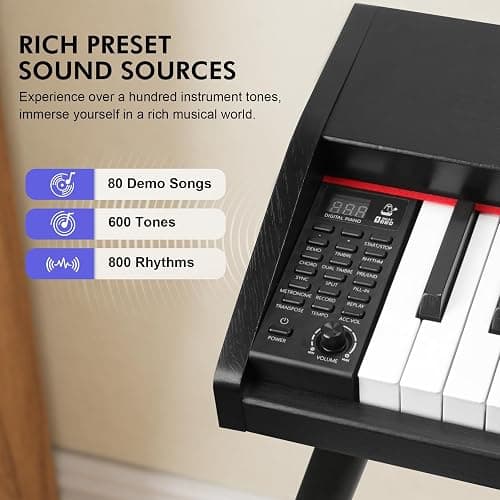 UISCOM Digital Piano Keyboard for Beginners,Full Size 88 Key Semi-Weighted Keyboard Electric Piano with Stand,Power Adapter,Sheet Music Stand,Pedal,Headphone,USB-MIDI Compatibility,Wood Black thumbnail 4