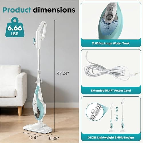 DUMOS 10-in-1 Multifunctional Steam Mop, 1550W Detachable Handheld Steam Cleaner, 16FT Power Cord with 2 Reusable Pads, Floor Steamer for Hardwood, Tile, Carpet, Grout, Windows thumbnail 2