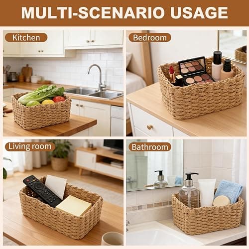 4 Cestas Tejidas a Mano Cestas Rectangulares De Mimbre Versátiles, Ideales Para Organizar Estanterías, Adecuadas Para Baños, Cocinas y Oficinas, y También Perfectas Para Envolver Regalos thumbnail 7
