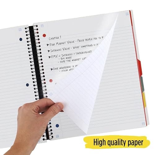 Five Star Advance Spiral Notebook + Study App, 5 Subject, College Ruled Paper, 8-1/2" x 11", 200 Sheets, Spiral Guard, Movable Tabbed Dividers, White (73154) thumbnail 8