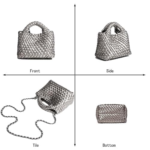 OUYGZOU Woven Tote Bag for Women with Coin Purse, Foldable Chain Small Crossbody Handbags, Fashion Shoulder Bag, Hobo Satchel thumbnail 7