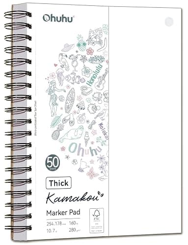 Ohuhu Double-Sided Marker Pad, Bleedproof Art Sketchbook – 7"x10" Large, 160 lb/280 GSM Heavyweight Smooth Paper – 50 Sheets/100 Pages, Spiral-Bound Drawing Book for Alcohol Markers - Image 1