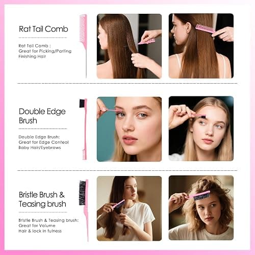 11 Pcs Hair Brush Set, Detangle Hair Brush And Spray Bottle, 3 Pieces Smooth Hairbrush For Toddlers, Suitable For Wet and Dry Hairstyles, Suitable For Adults And Children. (Pink) thumbnail 5