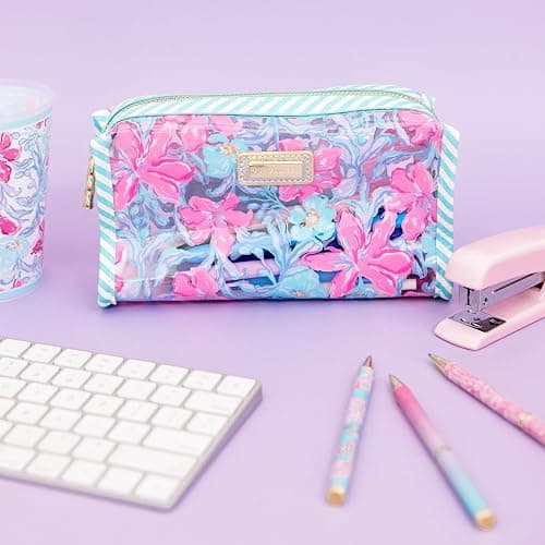 Lilly Pulitzer Vinyl Pouch, Beachside Haven | Cute, Semi-Clear, Water Resistant, Zipper Bag Pencil Case for Stationery, Small Toiletries, and Makeup thumbnail 2