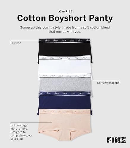 Victoria's Secret PINK Women's Cotton Logo Boyshort Underwear, Full Coverage Panties for Women, Multi Pack (XS-XXL) thumbnail 3