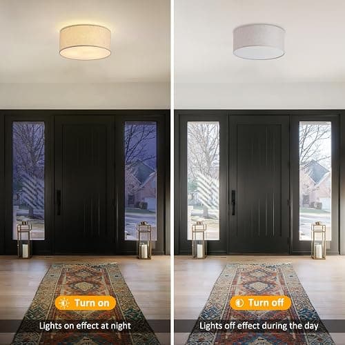 12.6" Modern Close to Ceiling Light with Linen Fabric Drum Shade,3-Light Semi Flush Mount Ceiling Light Fixture,Drum Light Fixtures Ceiling Mount for Kitchen, Bedroom, Bathroom, Living Room, Hallway thumbnail 4