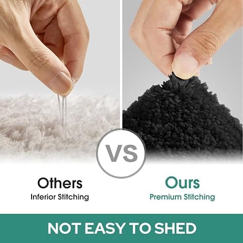 HOMEIDEAS Bathroom Rugs Sets 3 Piece, Super Soft and Absorbent Non Slip Microfiber Toilet Bath Mat with U-Shaped (Black) - 1'4" x 2'8" (16"x24"+20"x32"+U Shape 20"x24") - Loop- Black thumbnail 6