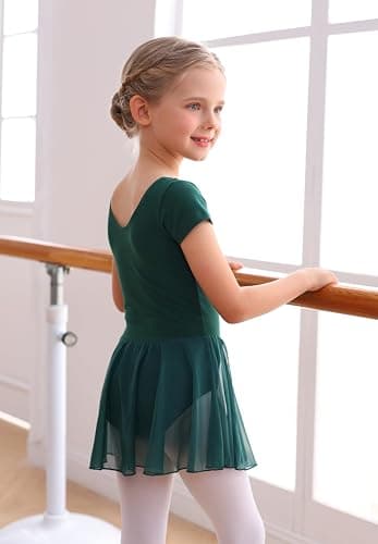 MdnMd Toddler Ballet Leotards for Girls Dance Leotards with Skirt Gymnastic Ballerina Outfit Dress Classic Short Sleeve thumbnail 2