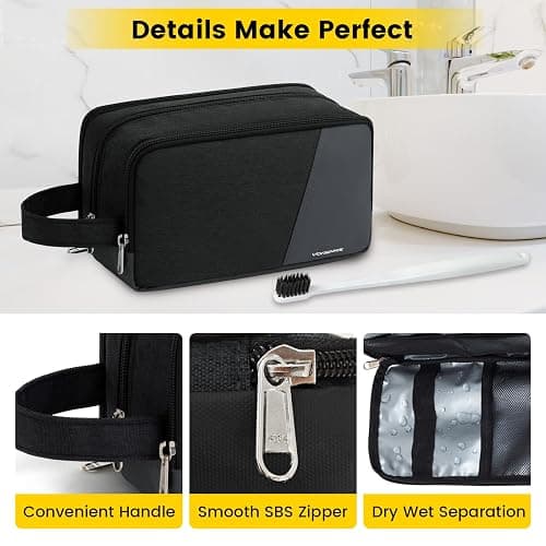 Vorspack Travel Toiletry Bag - Toiletry Bag for Men Water Resistant Skincare Bag Dopp Kit for Bathroom Toiletries Accessories Gifts - Black - Black - Medium thumbnail 5