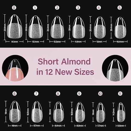 Misssix Short Almond Gel Nail Tips Kit, 216Pcs Pre Etched Clear Fake Nails, Full Cover False Nail 9-in-1 Gel Glue and Portable Mini U V Nail Lamp for Women 12 Sizes thumbnail 7