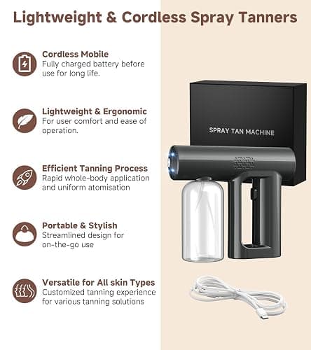 Upgraded Cordless Spray Tan Machine, Portable and Rechargeable Spray Tan Gun, USB Charge, Long Lasting Working Time, Spray Tanning Machine for Self Tanner Travel Beach Salon DIY Home Mobile Tan thumbnail 7