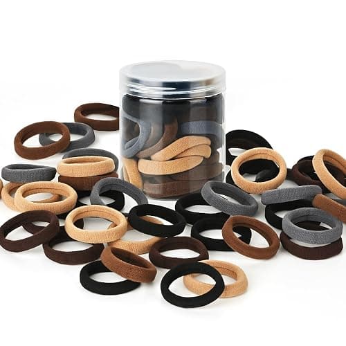 iFwevs Hair Bands Hair ties for Thick Hair, 50PCS Seamless Cotton Simply Ponytail Holders Headband Scrunchies Hair Accessories No Damage (Neutral Colors) thumbnail 4