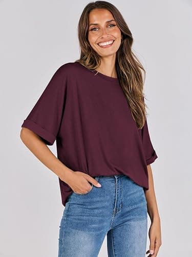 ANRABESS Womens Tops Oversized T Shirts Short Sleeve Crewneck Summer Casual Loose Basic Tee Shirt 2025 Trendy Fashion Clothes thumbnail 8