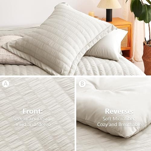 CozyLux Queen Comforter Set Beige Seersucker 7 Pieces Bed in a Bag Queen Comforter Set with Sheets, Luxury Soft Bedding Set with Down Alternative Comforter, Sheets, Pillowcases & Shams for All Seasons thumbnail 5