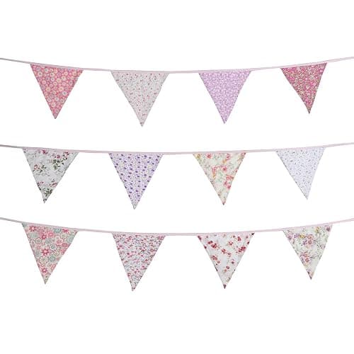 10M/32Ft Triangle Bunting Banner, 36 Pcs Cotton Fabric Flags Pennant Garlands for Birthday Party, Wedding, Baby Shower, Outdoor and Home Decorations (Pink) thumbnail 5