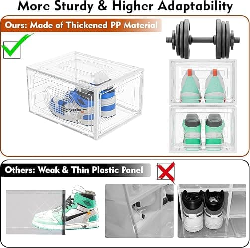 caktraie 10 Pack Thicken Shoe Organizer Stackable,Upgraded Sturdy Shoe Storage Box with Magnetic Door,Shoe Containers For Sneaker Display,Hat Organizer,White thumbnail 6