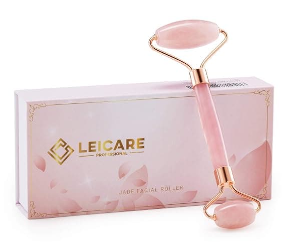 LeiCare Jade Roller for Face - Rose Quartz Face Roller Skin Care - Stone Facial Roller, Face Massager for Women, Relieve Stress, Remove Wrinkles Eye Puffiness - Image 1