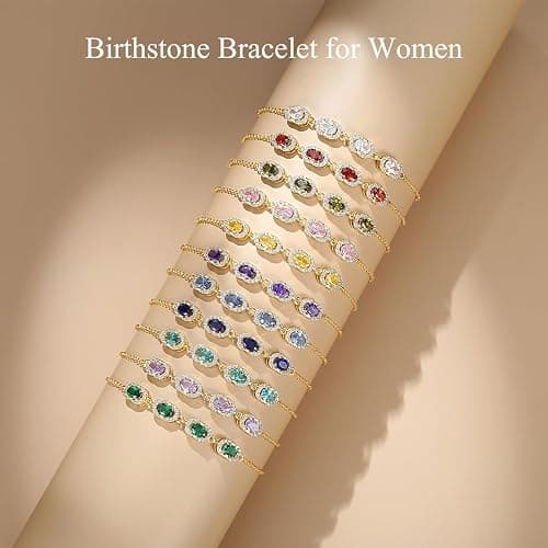 GexTyde Birthstone Bracelets for Women, Gold Trendy Dainty Link Bracelet Jewelry Birthday Christmas Day Gifts for Women Girlfriend Friend Her Mom Wife thumbnail 6