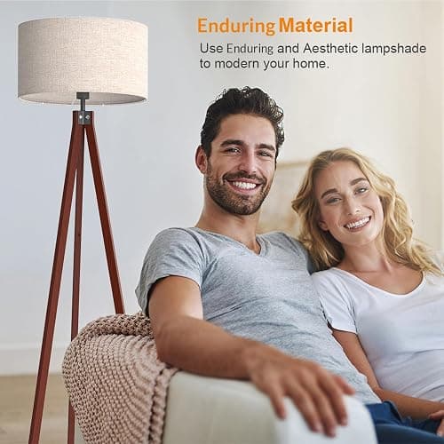 LEPOWER Wood Tripod Floor Lamp, Mid Century Standing Lamp, Modern Design Studying Light for Living Room, Bedroom, Study Room and Office, Flaxen Linen Shade with E26 Base Brown thumbnail 7