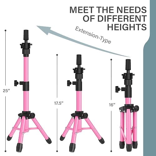 AliLeader 25 Inch Mannequin Head Stand Tripod for Mannequin Head Wig Stand Tripod Wig Head Stand for Training Heads and Canvas Block Head (Mannequin Head Not Included,Pink) thumbnail 3