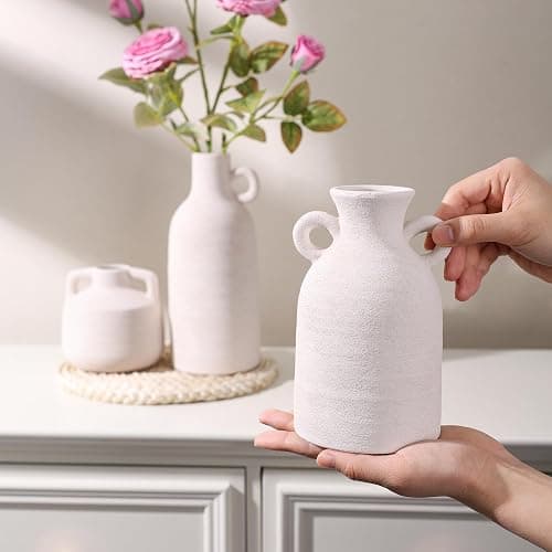 Ceramic Vase Set, 3Pcs Flower Vases for Modern Boho Farmhouse Decor, Decorative Vases for Pampas Grass & Dried Flowers, Distressed Finish thumbnail 4