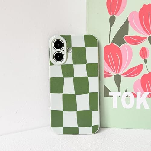NITITOP Coque pour iPhone 16 Plus Mignonne Damier Motif pour Les Femmes Fille à Gros Carreaux Esthétique Tendance Souple Mince Antichoc Étui de Protection - Vert thumbnail 7