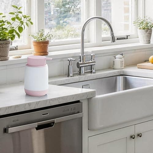 YAUKPH Refillable Pink Liquid Soap Dispenser Cute Decor Style for Bathroom & Kitchen Suitable for Kids and Adults thumbnail 2