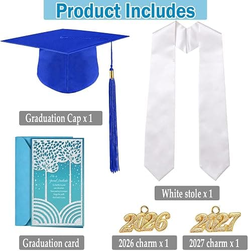 multiwins Graduation Cap, White Stole & Graduation Card Set - Adjustable Cap with 2026 Tassel for High School & Bachelor thumbnail 2