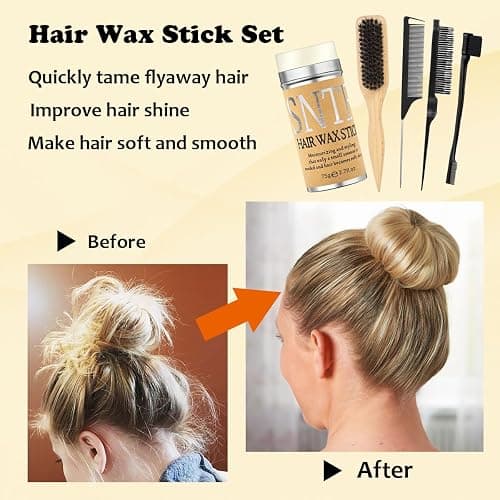 4 Pack Slick Back Hair Brush with Wax Stick, Boar Bristle Hair Brush & Sleek Brush & Wax Stick Set for Hair Smooth Frizz & Flyaways thumbnail 2