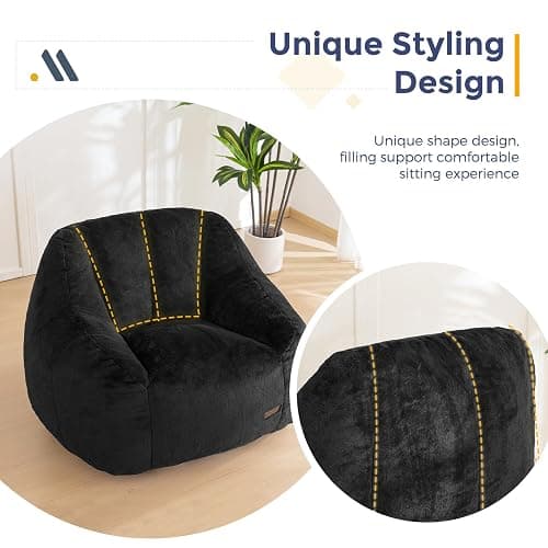 MAXYOYO Bean Bag Chair, Comfy Bean Bag Sofa with Back Support, Faux Fur Bean Bag Chair for Adults and Kids, Stuffed Floor Sofa for Living Room, Bedroom, Apartment, Black thumbnail 7
