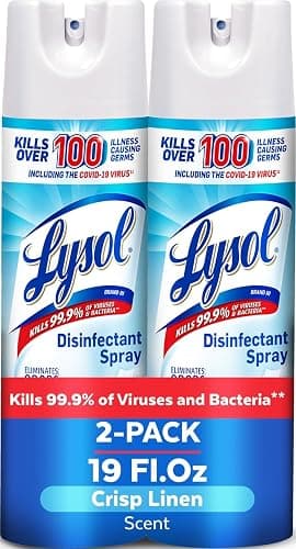 Lysol Disinfectant Spray, Household Cleaning Supplies, Disinfecting Multi-Purpose Room Spray, Antibacterial Sanitizer, Deodorizer, Kills Hantavirus, Crisp Linen, 19 Fl Oz (Pack of 2) - Image 1