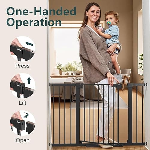 Cumbor 29.7-48" Baby Gate for Stairs, Mom's Choice Awards Winner-Dog Gate for Doorways, Auto Close Safety Pet Gate for Dogs Indoor, Easy Install Pressure Mounted Child Gate with Walk Thru Door, Black - Black - 29.7-48"W x 30.5"H thumbnail 7