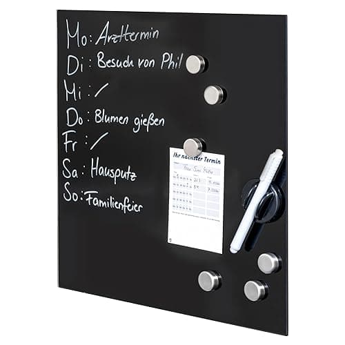 bremermann Magnettafel mit Glasfront, beschreibbar, 6 Magnete, 1 Marker, 1 Marker-Halter, Memo-Board (schwarz)