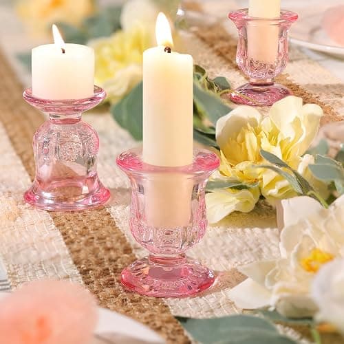 sunnyfuture 10pcs Pink Candlestick Holders, Glass Taper Candle Holders for Table Centerpiece Decor, Wedding, Birthday, Gift thumbnail 5