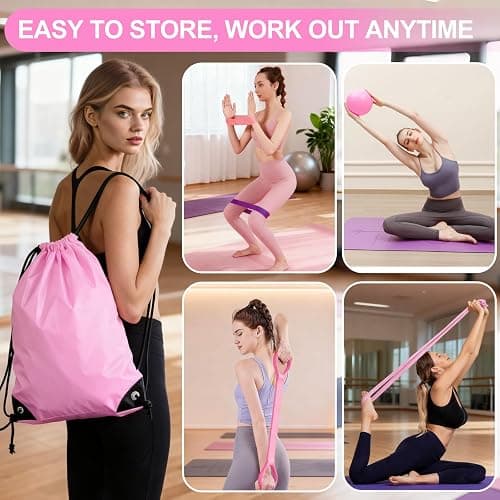 Janhemei Pilates Kit for Women, Pilates Equipment with 13'' Magic Circle, Pilates Ring and Ball Set with 5 Strength Bands, Hip Thrust Belt, Compact Workout Set at Home thumbnail 6