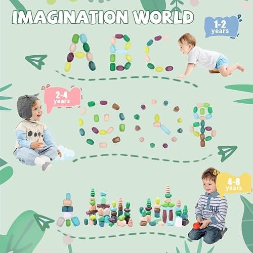 YHHYTOY 40 PCS Wooden Stacking Rocks Building Blocks Forest Theme, Sensory Learning Montessori Toys for 3 4 5 Year Old Kids, Preschool Educational STEM Toys Toddler Games Birthday Gifts for Girls Boys thumbnail 4