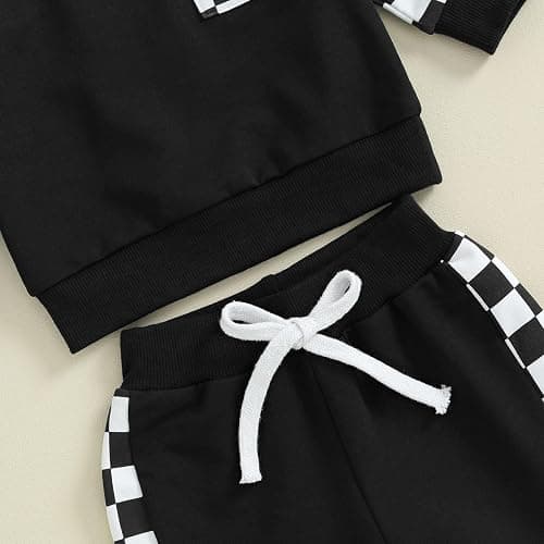 Toddler Baby Boy Fall Outfit Checkerboard Patchwork Long Sleeve Sweatshirts Elastic Waist Pants Cute Newborn Clothes Set thumbnail 6