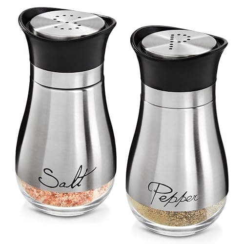 Stainless Steel Salt and Pepper Shakers Set with Glass Bottom, Modern Kitchen Accessories Set (4oz) - Image 1
