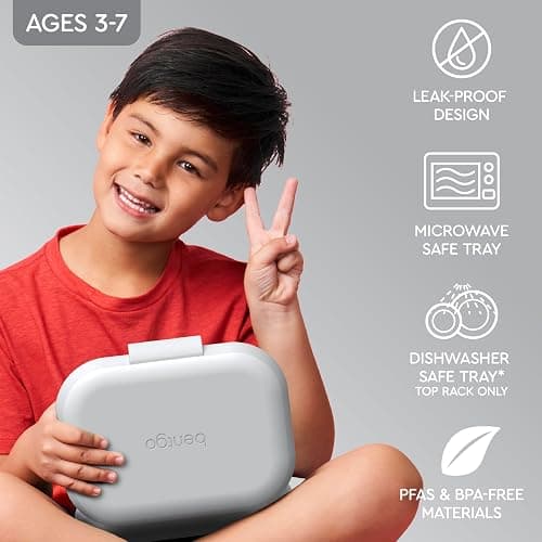 Bentgo Chill Kids Leak-Proof Lunch Box - 4-Compartment Bento Box with Built-In Ice Pack, 3.3 Cup Capacity, PFAS & BPA-Free, Microwave & Dishwasher Safe, Ideal Size for Ages 3 to 7 (Gray) thumbnail 4