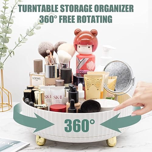 Bingobang Makeup Organiser 360 Rotating, Spinning Skincare Cosmetic Organizer Acrylic Large, Tidy Storage for Perfume, jewelery, Brush, Vanity Desk, Dresser, Bedroom, Office, Bathroom (White) thumbnail 3