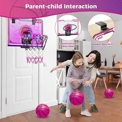 VATOS Basketball Hoop for Girls Indoor, LED Basketball Hoop with 7 Color Lights, Glowing Rim, Scoreboard & Remote Controller, Basketball Set Sports Toys Birthday Gifts for Girls Kids Teens 5-12 thumbnail 4
