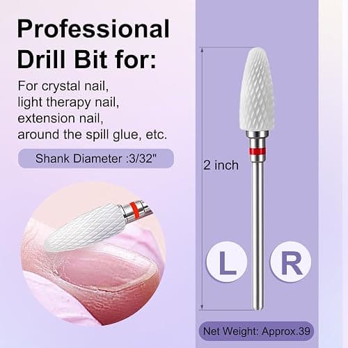 Fantexy 3/32" Ceramic Nail Drill Bit - Remove Acrylic Hard Gels Quickly and Safely,White Ceramic Cone File Bit for Nail Art,Manicure,Pedicure,Gel,Cuticle Clean(Fine - F) thumbnail 7