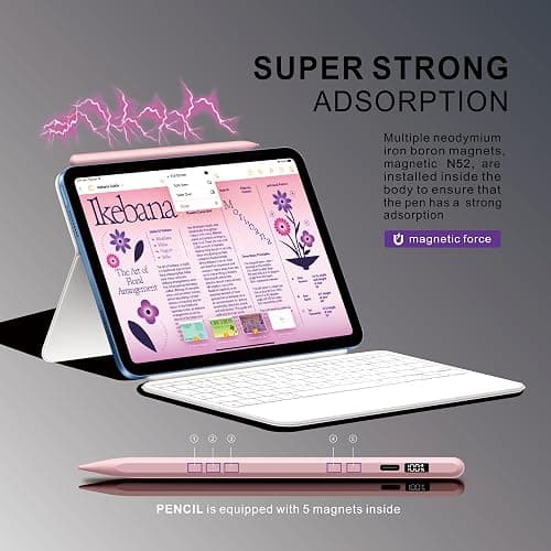 Stylus Pen for iPad 2025-2018 with LED Power Display, 15Mins Fast Charge,Tilt Sensitivity Pencil for iPad 10/9/8/7/6th,11th A16,Air 11/13 M2/M3,Pro 11/13 M4,Pro 12.9",Air 5/4/3,Mini 7/6/5 (Pink) thumbnail 5