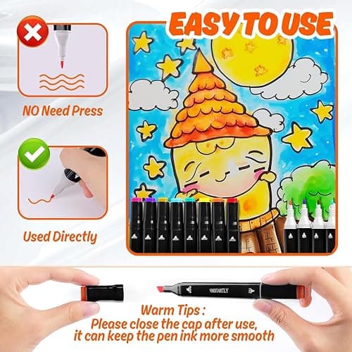 VBESTARTLY 80 Colors Alcohol Markers with Base, Permanent Dual Tip Art Markers for Adults Anime Coloring Sketch Illustrations Pefect for Gift- Refillable thumbnail 7